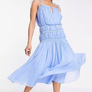 ASOS DESIGN strappy midi dress with ruched channel detail and tie straps